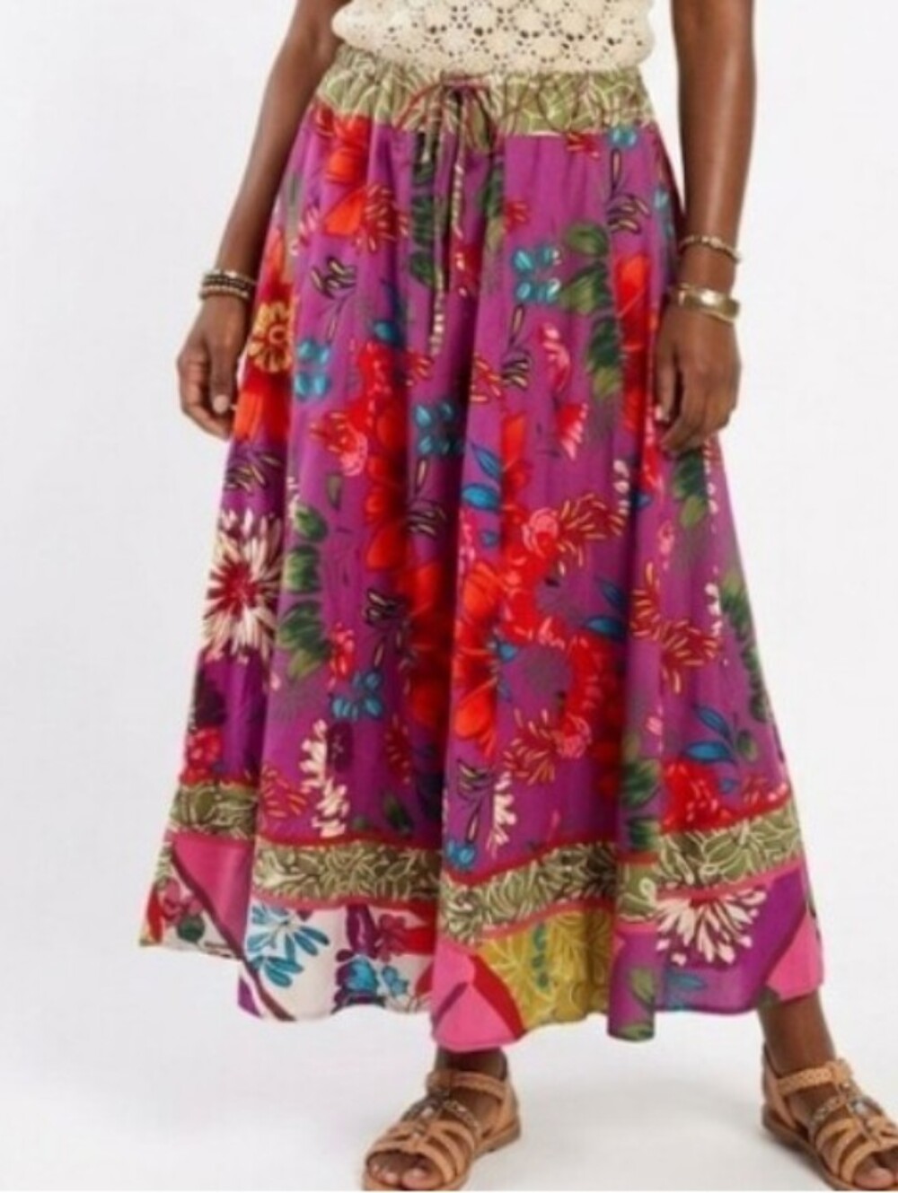 Vintage Y2K Boho Maxi Skirt Cotton Cottage Floral Festival Medium New